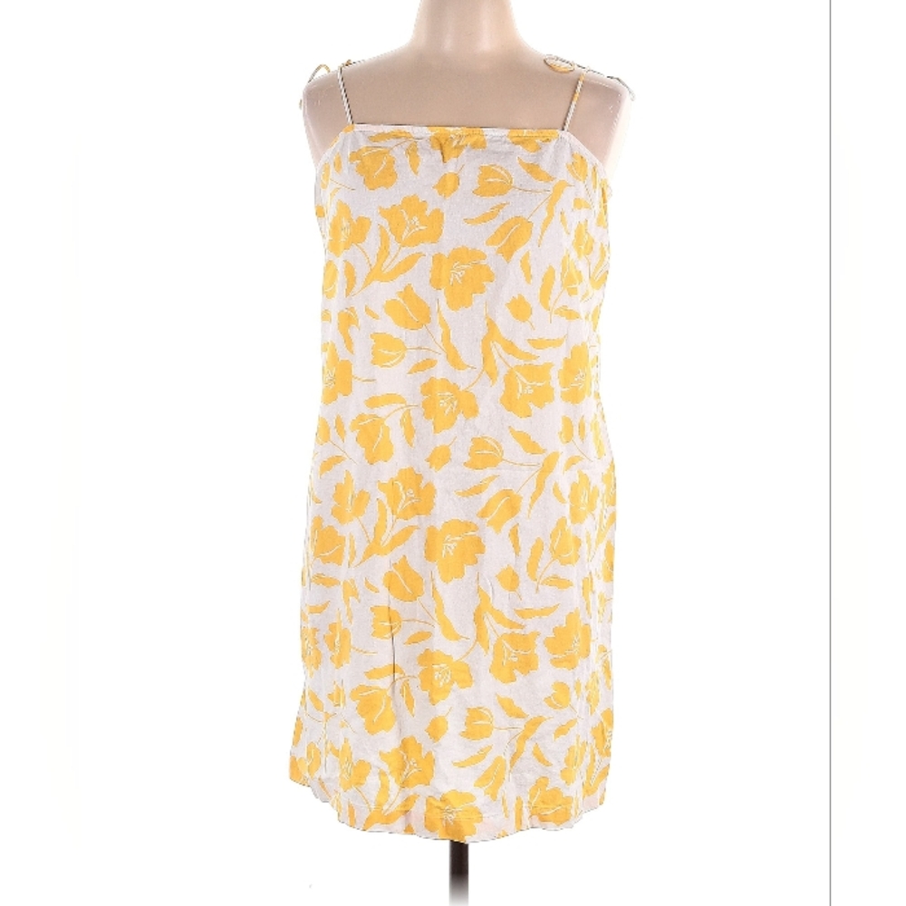 OLD NAVY LINEN WHITE YELLOW FLORAL TIE XS SUMMER MIDI DRESS